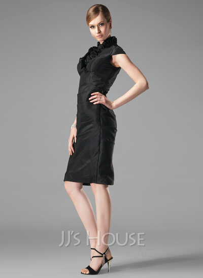Sheath V-neck Knee-Length Taffeta Holiday Dress With Ruffle (020003292)