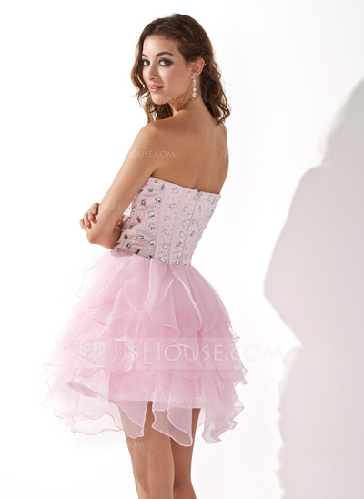 A-Line/Princess Sweetheart Short/Mini Organza Satin Homecoming Dress With Beading (022020580)