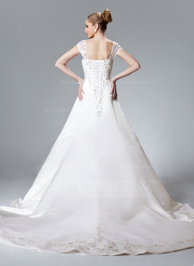 Ball-Gown Sweetheart Chapel Train Satin Wedding Dress With Embroidery Beadwork (002000558)