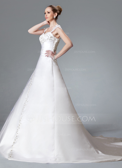 Ball-Gown Sweetheart Chapel Train Satin Wedding Dress With Embroidery Beadwork (002000558)