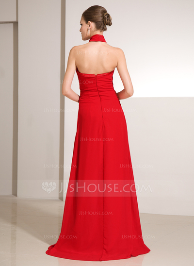 Sheath High Neck Sweep Train Chiffon Holiday Dress With Ruffle (020014242)