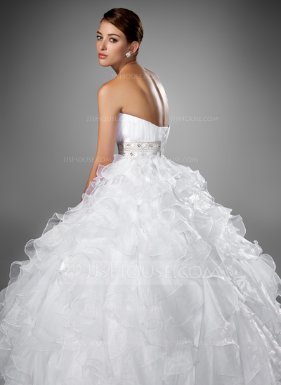 Ball-Gown Sweetheart Chapel Train Organza Satin Wedding Dress With Ruffle Beadwork (002004753)