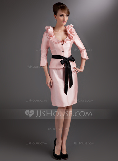 Gaine Col V Mi-longues Taffetas Robe de Mère de Mariée avec Sash Fleurs (008005651)