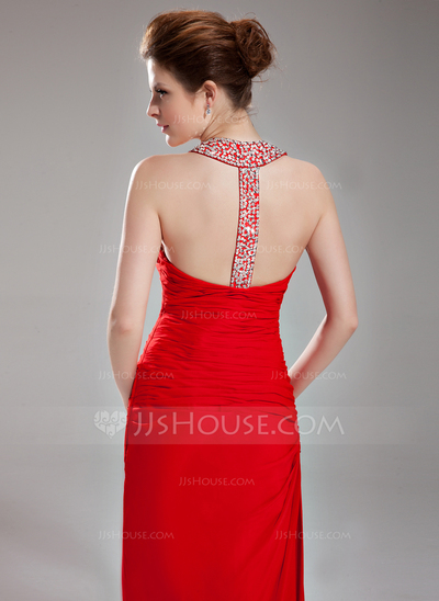 Sheath Halter Floor-Length Chiffon Evening Dress With Ruffle Beading Sequins (017002264)