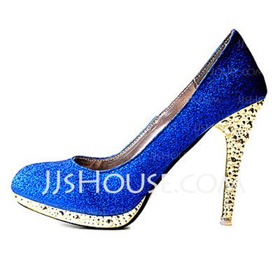 Leatherette Stiletto Heel Closed Toe Platform Pumps With Sparkling Glitter (085013620)