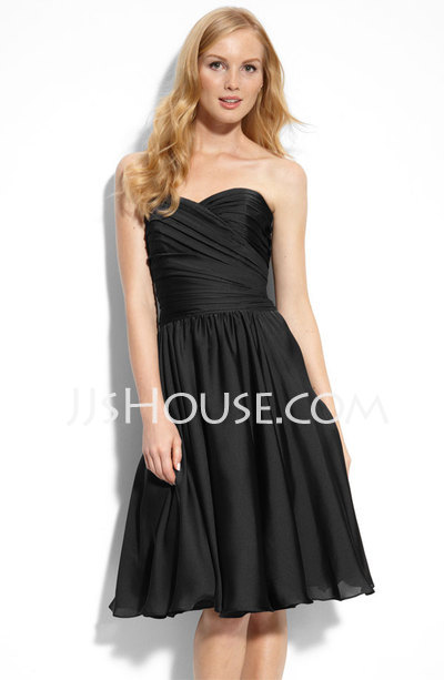 New Style A-Line/Princess Sweetheart Knee-Length Chiffon Charmeuse With Ruffle (043004243)