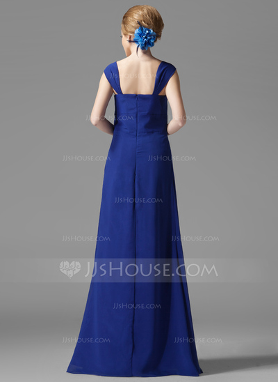 A-Line/Princess Scoop Neck Floor-Length Chiffon Bridesmaid Dress With Ruffle (007013956)