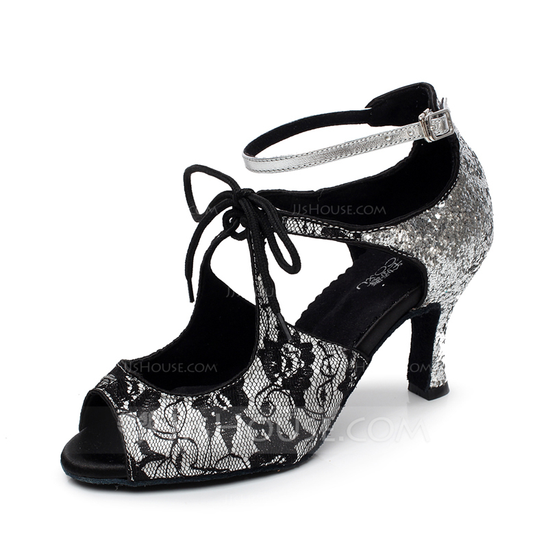 Women's Lace Heels Sandals Latin Ballroom Salsa With Laceup Dance