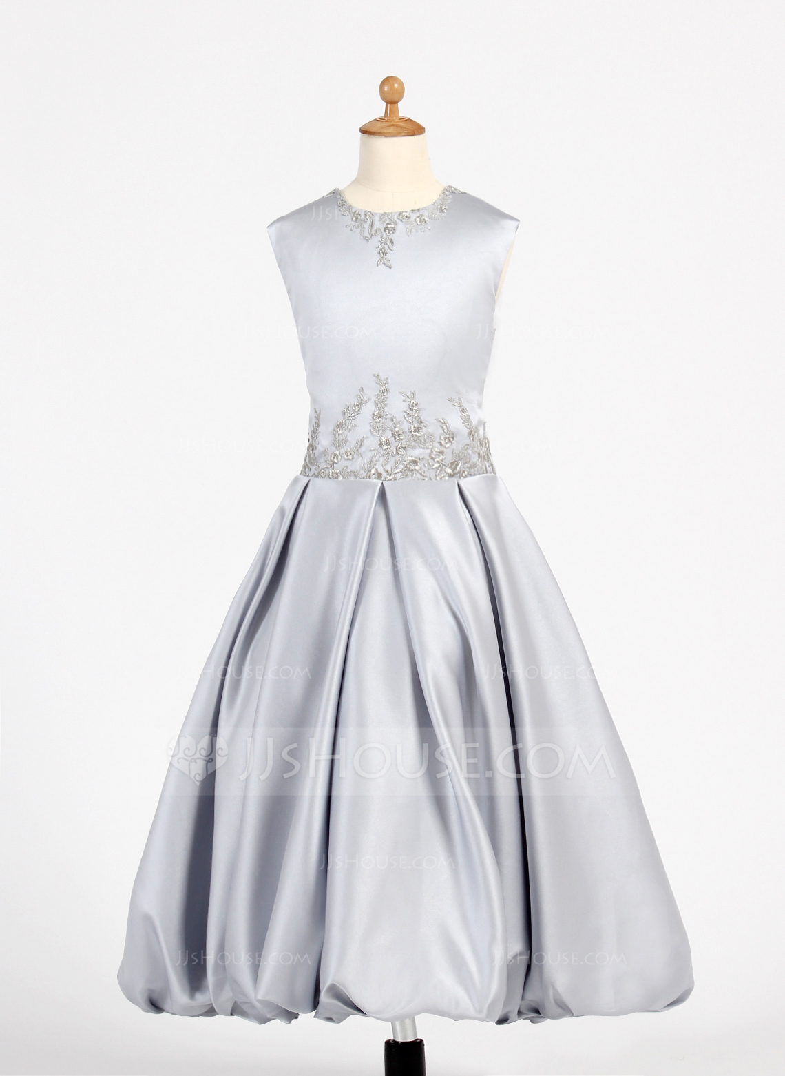 ALine/Princess Scoop Neck TeaLength Charmeuse Flower Girl Dress With