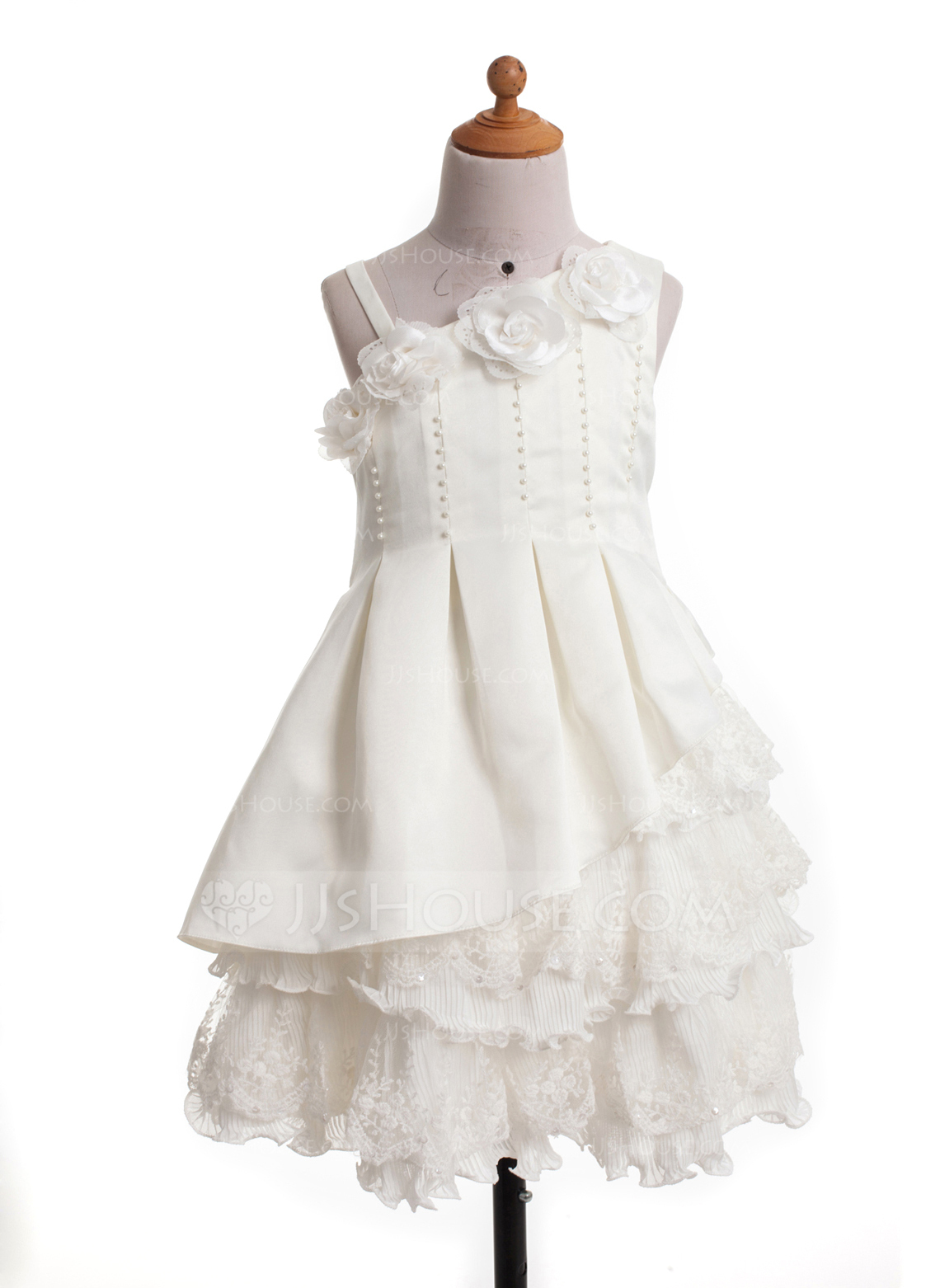 Princess Kneelength Flower Girl Dress Satin Sleeveless OneShoulder