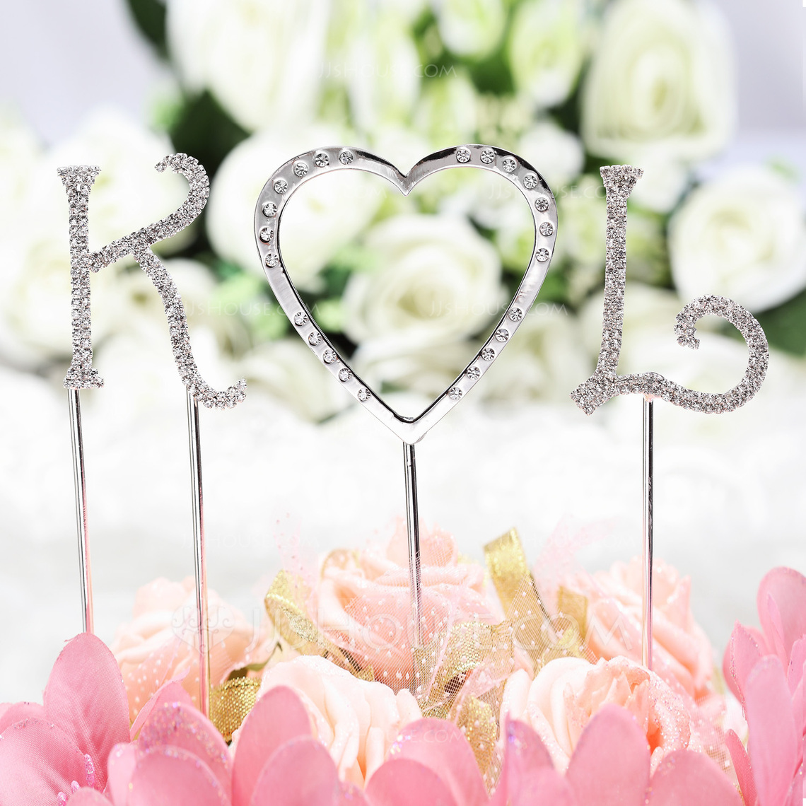Cake Jewelry Monogram/Heart Ceramic/Czech Stones Wedding Cake Topper (3