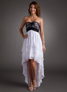 Empire Sweetheart Asymmetrical Chiffon Charmeuse Homecoming Dress With Lace (022008962)