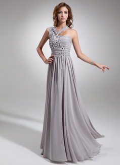 A-Line/Princess One-Shoulder Floor-Length Chiffon Evening Dress With Ruffle Beading (017016739)