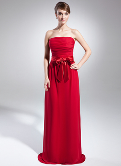A-Line/Princess Strapless Sweep Train Chiffon Charmeuse Holiday Dress With Ruffle Sash (020015040)