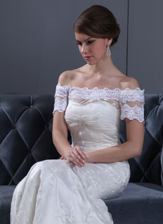 Mermaid Off-the-Shoulder Sweep Train Satin Tulle Wedding Dress With Ruffle Lace Beadwork (002011606)