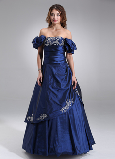 Ball-Gown Strapless Floor-Length Taffeta Quinceanera Dress With Embroidered Ruffle Beading (021002833)