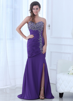 Mermaid Sweetheart Sweep Train Chiffon Evening Dress With Ruffle Beading (017017363)