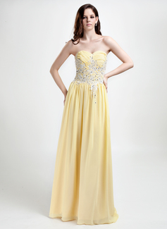 A-Line/Princess Sweetheart Floor-Length Chiffon Holiday Dress With Embroidered Ruffle Beading Sequins (020015803)