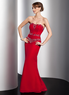 Sheath Sweetheart Watteau Train Chiffon Evening Dress With Ruffle Beading (017014779)