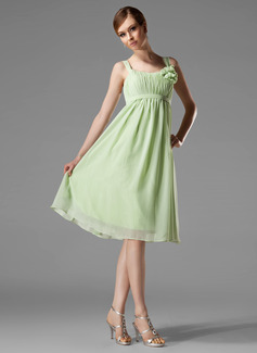 Empire Scoop Neck Knee-Length Chiffon Bridesmaid Dress With Ruffle Flower(s) (007004129)