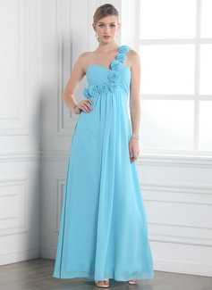 Graceful A-Line/Princess One-Shoulder Floor-Length Chiffon Charmeuse Evening Dresses With Ruffle (017004353)