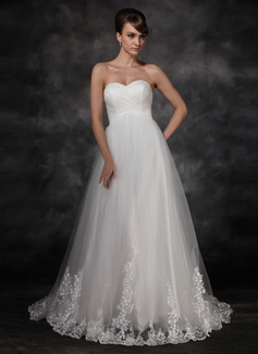 Empire Sweetheart Court Train Satin Tulle Wedding Dress With Lace (002017117)