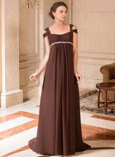 A-Line/Princess V-neck Sweep Train Chiffon Maternity Bridesmaid Dress With Ruffle Beading (008024442)