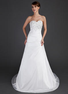 A-Line/Princess Sweetheart Court Train Taffeta Wedding Dress With Ruffle Lace Beadwork (002000482)