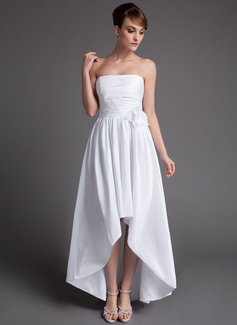 A-Line/Princess Strapless Asymmetrical Taffeta Wedding Dress With Ruffle Flower(s) (002025837)