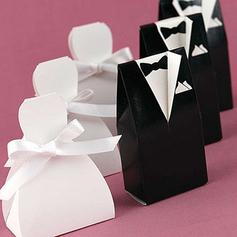 Bride & Groom Favor Box With White Ribbon (Set of 6 Pairs) (050006374)