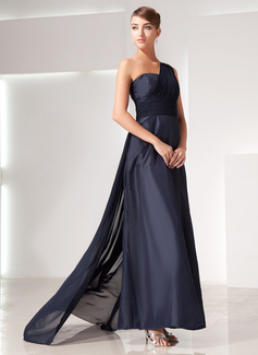 A-Line/Princess One-Shoulder Watteau Train Chiffon Evening Dress With Ruffle (017014437)