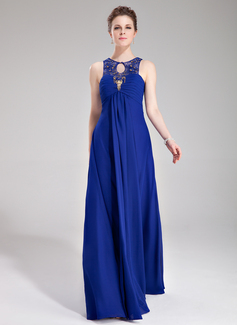 Empire Scoop Neck Floor-Length Chiffon Tulle Evening Dress With Ruffle Lace Beading (017019757)