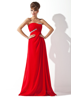 Empire Sweetheart Floor-Length Chiffon Evening Dress With Ruffle Beading (017013788)