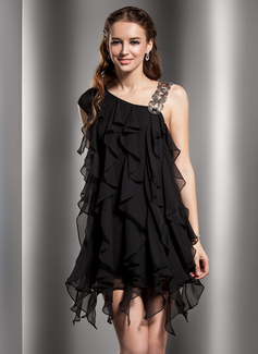 Nauwaansluitend V-nek Kort/Mini Chiffon Cocktailjurk met Kraal (016013764)