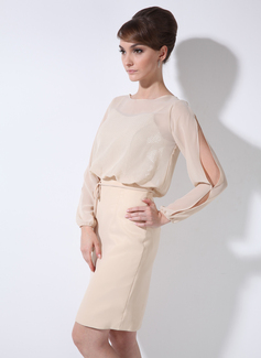 Sheath Scoop Neck Knee-Length Chiffon Sequined Cocktail Dress (016021261)