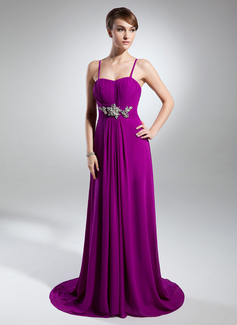 A-Line/Princess Sweetheart Court Train Chiffon Evening Dress With Ruffle Beading (017015321)