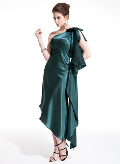 Sheath One-Shoulder Asymmetrical Charmeuse Cocktail Dress With Ruffle (016021197)