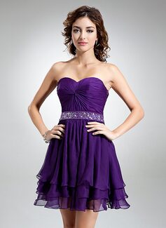 A-Line/Princess Sweetheart Short/Mini Chiffon Cocktail Dress With Ruffle Beading (016016337)