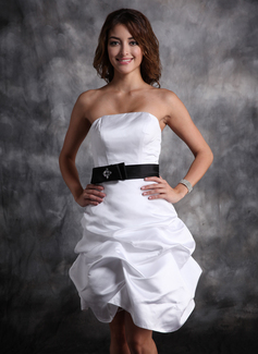 Sheath Strapless Short/Mini Satin Homecoming Dress With Ruffle Sash Beading (022020613)
