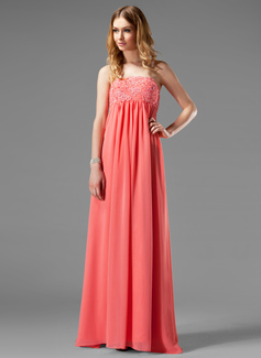 Attractive Empire Strapless Floor-Length Chiffon  Charmeuse Holiday Dresses with Ruffle  Lace  Beading (020003264)