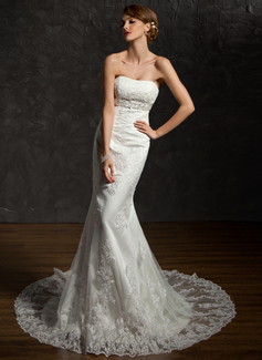 Mermaid Sweetheart Chapel Train Satin Lace Wedding Dress With Sashes Beadwork Sequins (002004783)