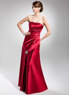 A-Line/Princess Strapless Floor-Length Charmeuse Evening Dress With Ruffle Beading (017014684)