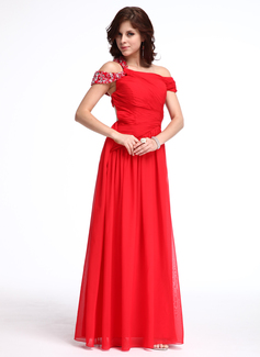 A-Line/Princess Off-the-Shoulder Floor-Length Chiffon Evening Dress With Ruffle Beading (017026232)