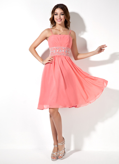 A-Lijn/Prinses Knielengte Chiffon Schoolgala Jurk met Roes Beading (022020610)