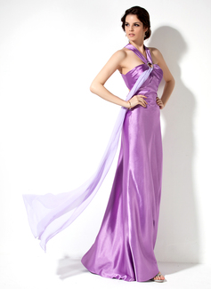 Sheath Halter Floor-Length Chiffon Charmeuse Prom Dress With Ruffle Beading (018002781)