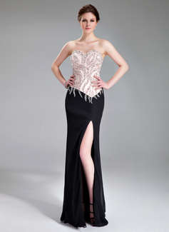Sheath Sweetheart Floor-Length Chiffon Charmeuse Evening Dress With Beading (017019560)