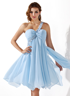 Empire One-Shoulder Knee-Length Chiffon Homecoming Dress With Ruffle Lace Beading (022008969)