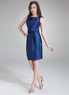 Sheath Scoop Neck Knee-Length Taffeta Cocktail Dress With Ruffle Flower(s) (016021256)