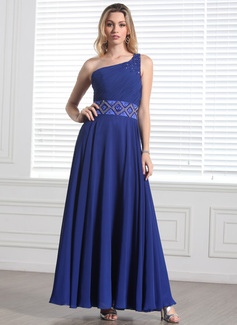 Fascinating A-Line/Princess One-Shoulder Floor-Length Chiffon Charmeuse Evening Dresses With Ruffle Beading (017004344)