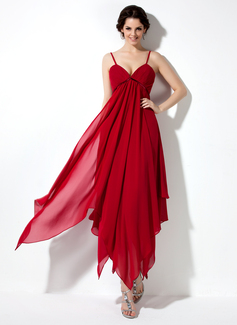 Empire V-neck Ankle-Length Chiffon Charmeuse Homecoming Dress With Ruffle (022021021)